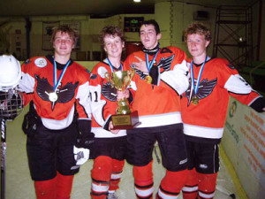 Nathan Walker (left) during his time with the Blacktown Flyers. (Photo via New South Wales Ice Hockey)